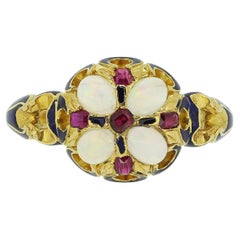 Victorian Opal Ruby and Enamel Ring
