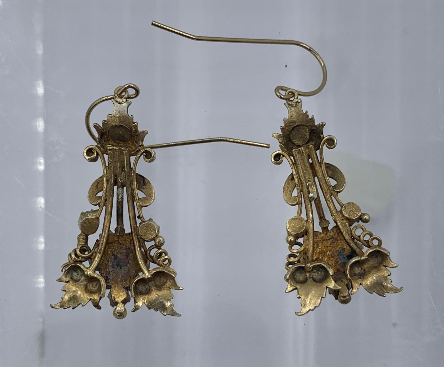 Victorian Opal Ruby Dangle Drop Earrings Etruscan Revival 14 Karat Gold 4