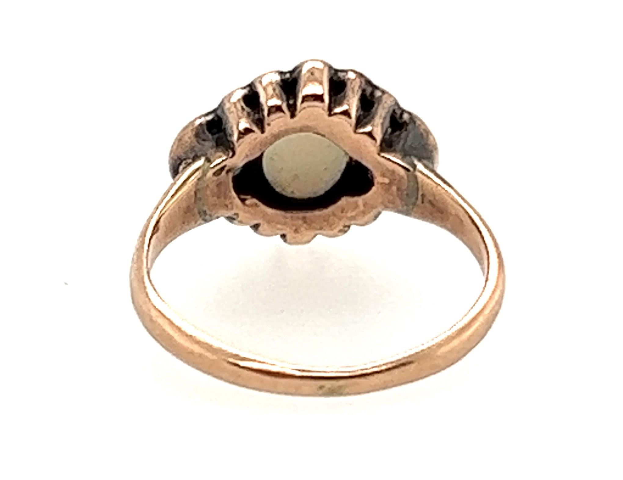 Women's Victorian Opal Sapphire Seed Pearl .60ct Cocktail Ring 14k Antique Original 1880