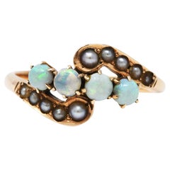Victorian Opal Seed Pearl 10 Karat Rose Gold Bypass Ring