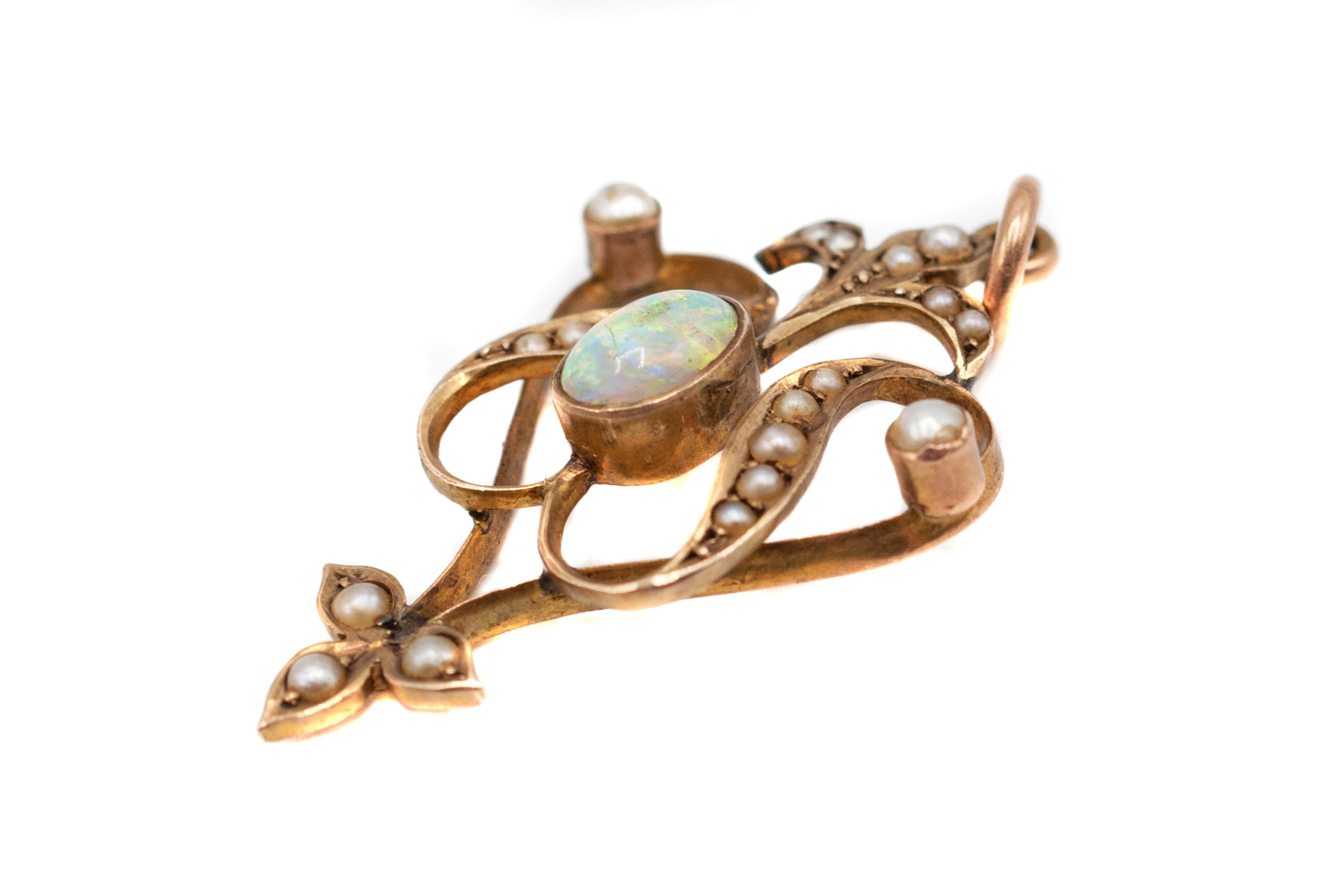 Women's or Men's Victorian Opal Seed Pearl Gold Pendant