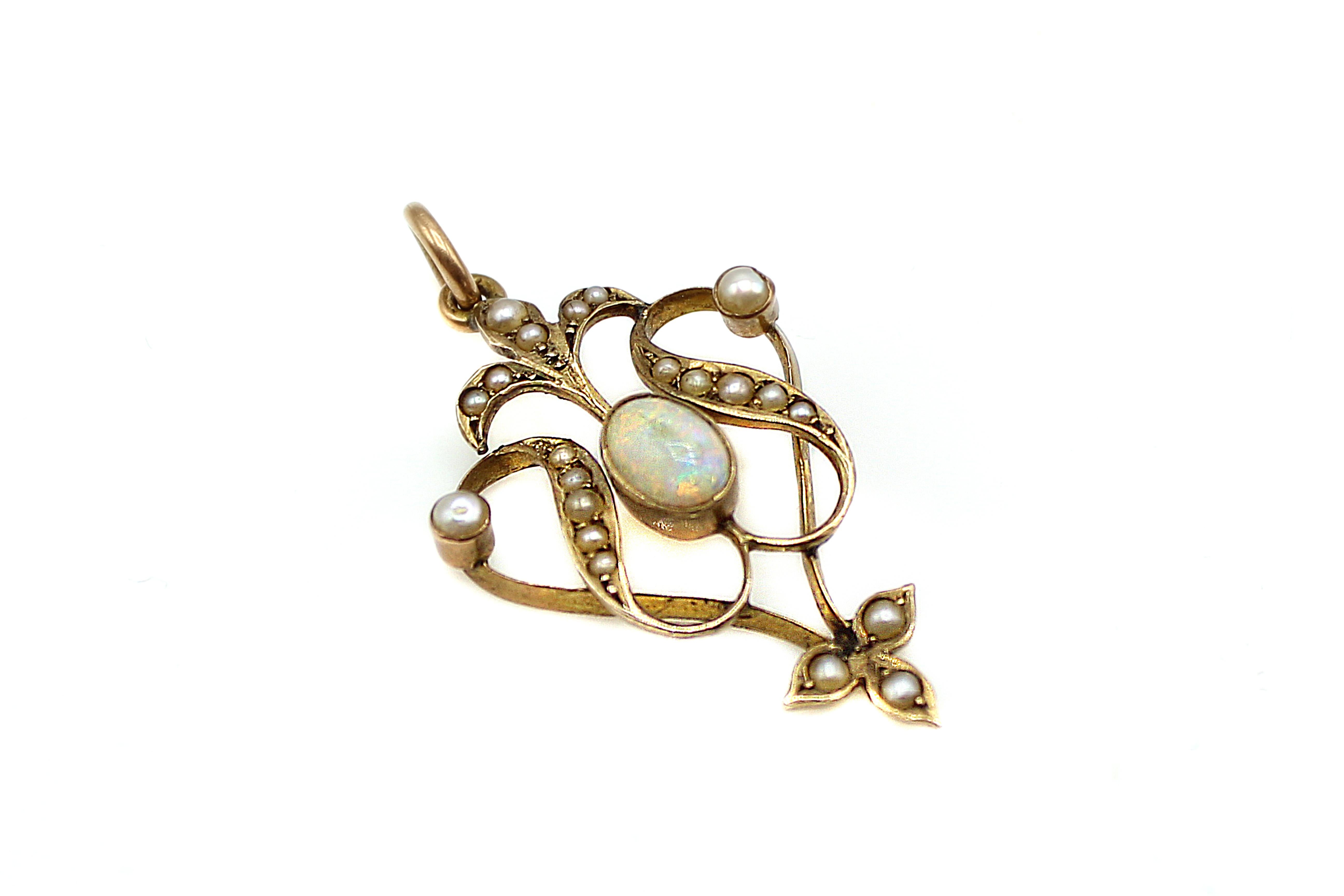 Victorian Opal Seed Pearl Gold Pendant 1
