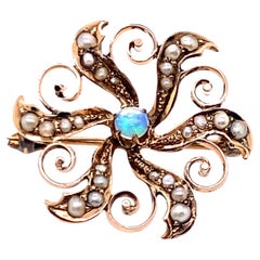 Viktorianische Opal- Saatperlen-Anhänger 14K Gelbgold Brosche Anstecknadel Vintage Antik