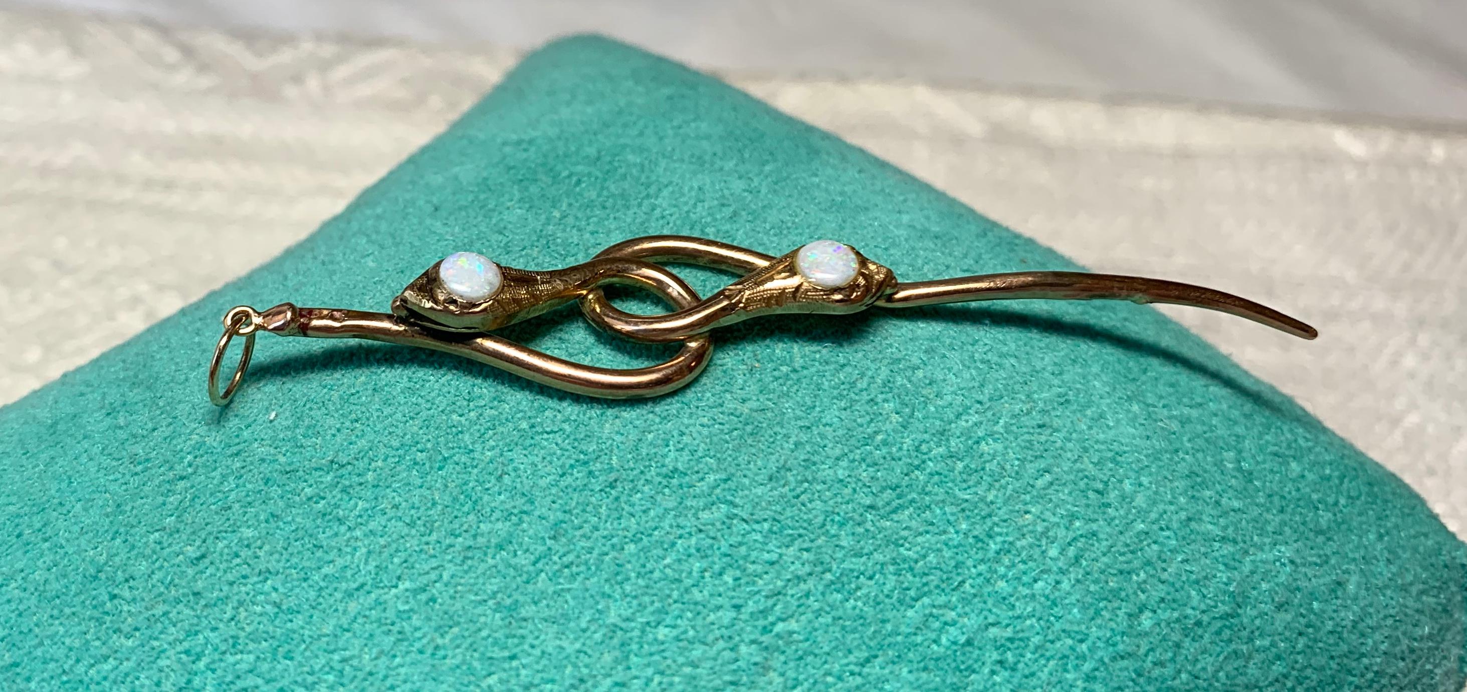 Women's Victorian Opal Snake Pendant Necklace Long Antique Gold 1800s Rare For Sale