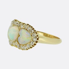 Victorian Opal Three-Stone and Diamond Ring
