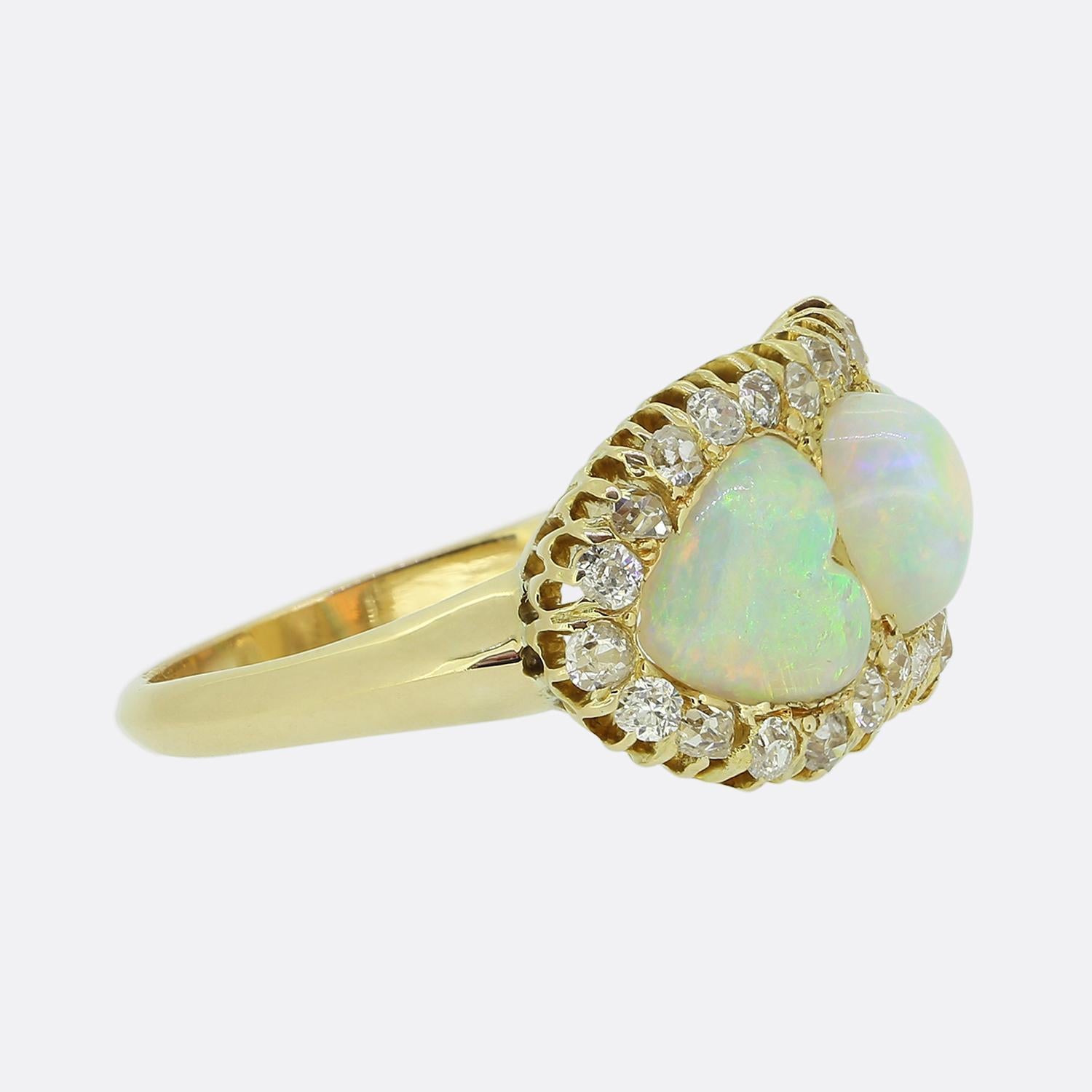 Old Mine Cut Victorian Opal Three-Stone and Diamond Ring For Sale