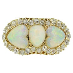 Antique Victorian Opal Three-Stone and Diamond Ring