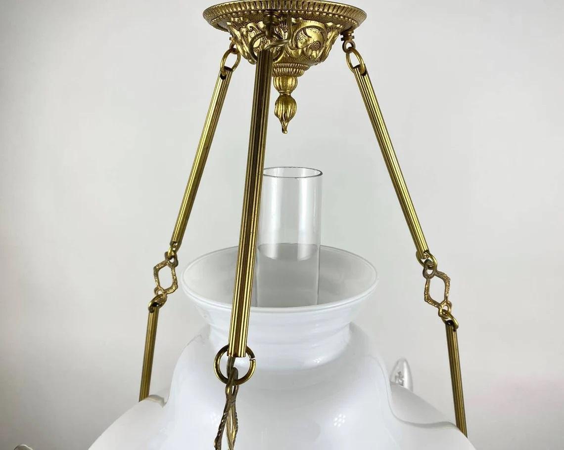 Mid-20th Century Victorian Opaline Glass French Chandelier, 1950s For Sale