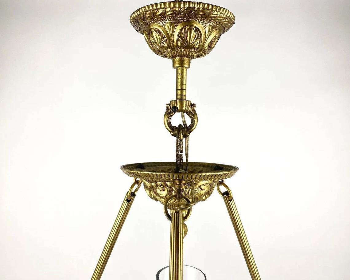 Bronze Victorian Opaline Glass French Chandelier, 1950s For Sale