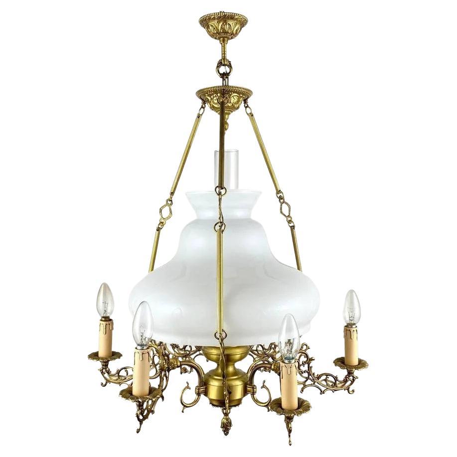 Victorian Opaline Glass French Chandelier, 1950s For Sale