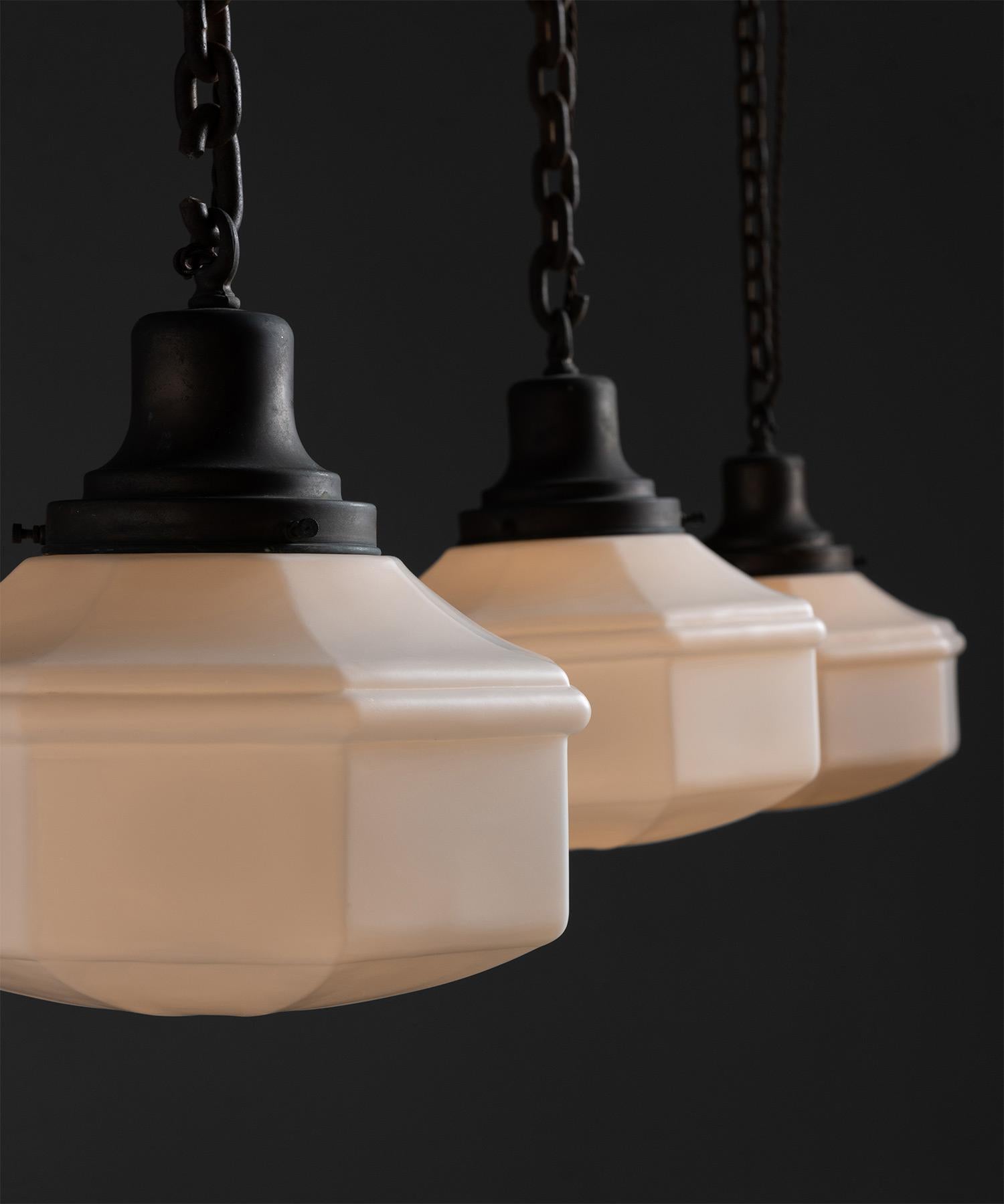 Victorian Opaline Milk Glass Pendants, England circa 1900 In Good Condition In Culver City, CA