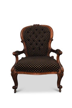 Victorian Library Armchair with Serpentine Seat Scroll Supports & Brass Castors