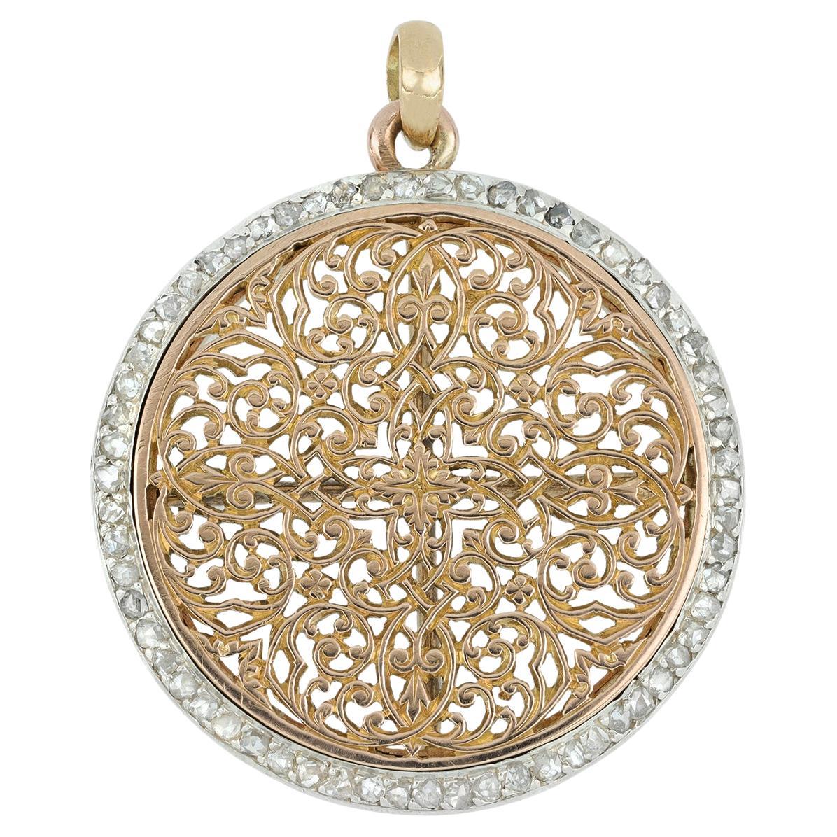 Victorian openwork diamond pendant, circa 1875. For Sale