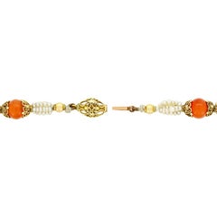 Victorian Orange Chalcedony & Pearl Necklace, circa 1880s