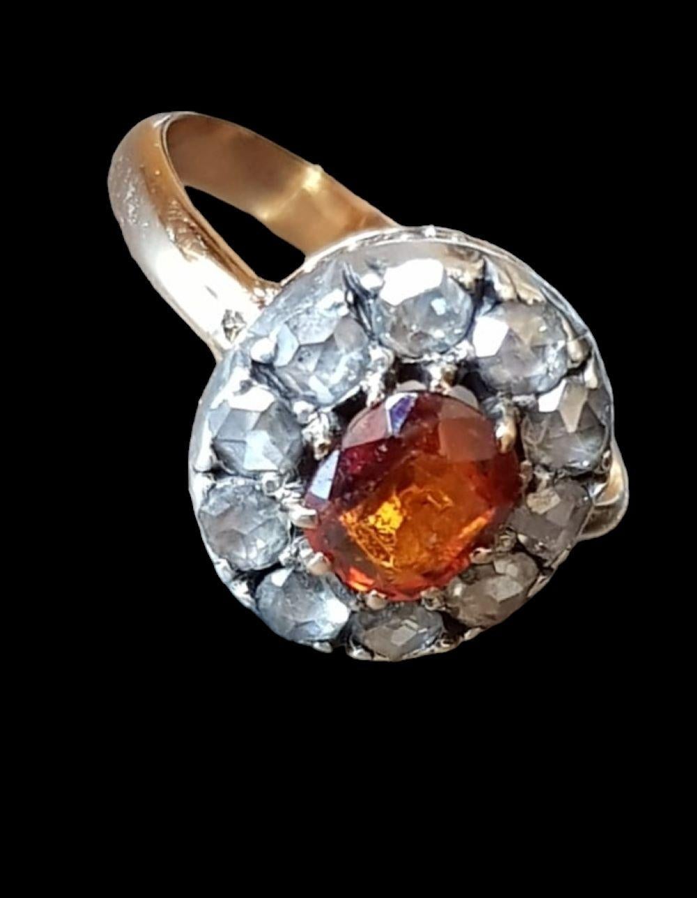 Viktorianisch  Cluster-Ring aus orangefarbenem Spessartin, Granat und Diamant, 19. Jahrhundert im Angebot 4