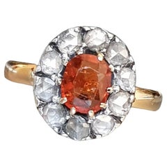 Victorian  Orange Spessartine Garnet and Diamond Cluster Ring 19th Century