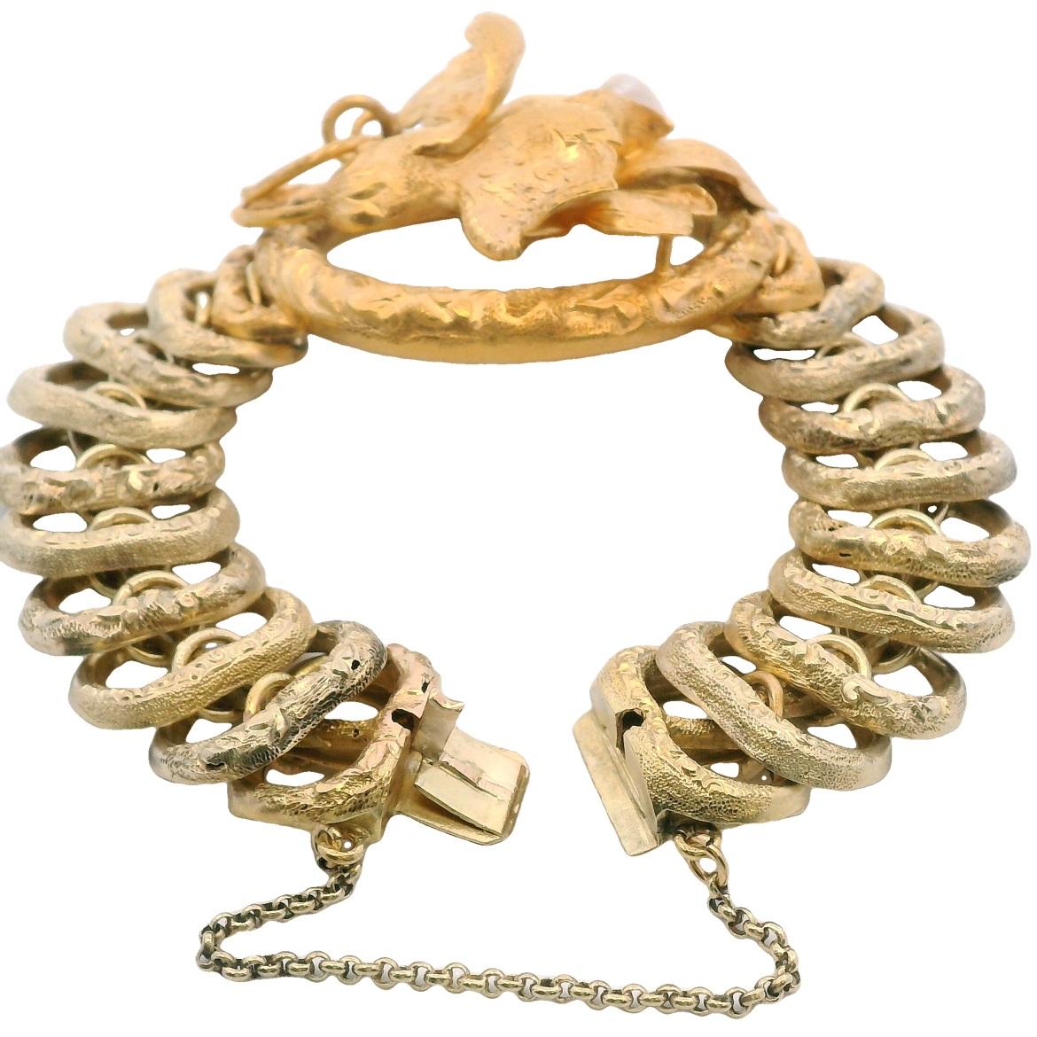 Bracciale vittoriano con motivo a orchidea in oro giallo e perle A Link in vendita 1