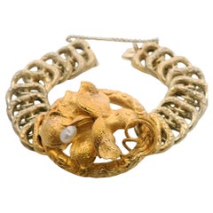 Bracelet victorien à motif orchidée en or jaune et perles