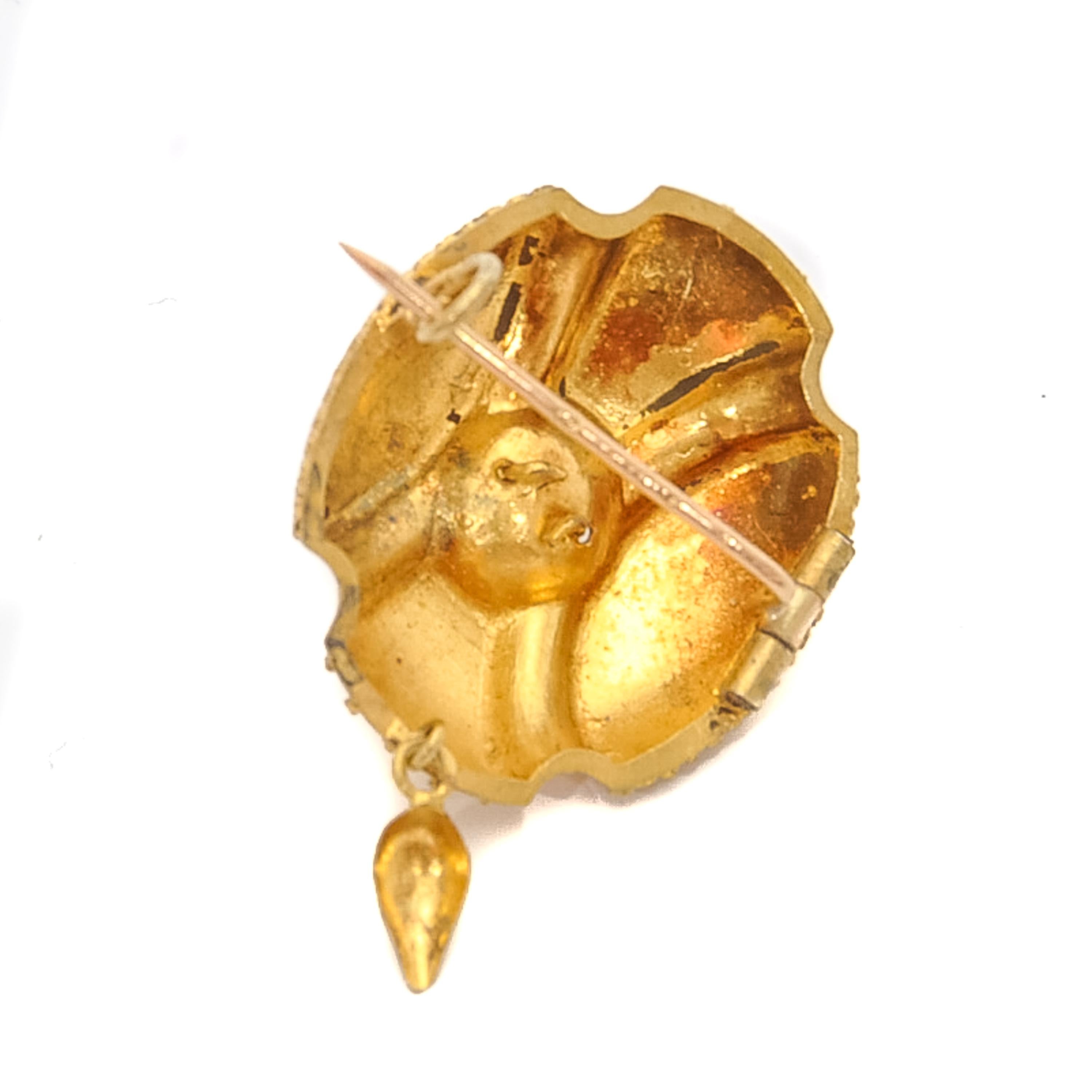 Antique 14 Karat Yellow Gold Pearl Cannetille Brooch For Sale 1
