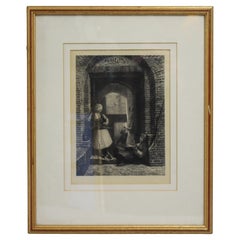 Victorian Orientalist Etching with Arabic Inscription