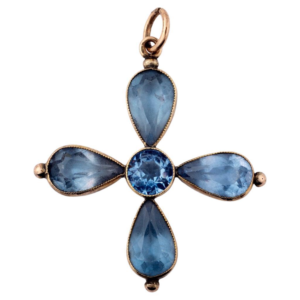 Victorian Original Gold Blue Paste Cross For Sale