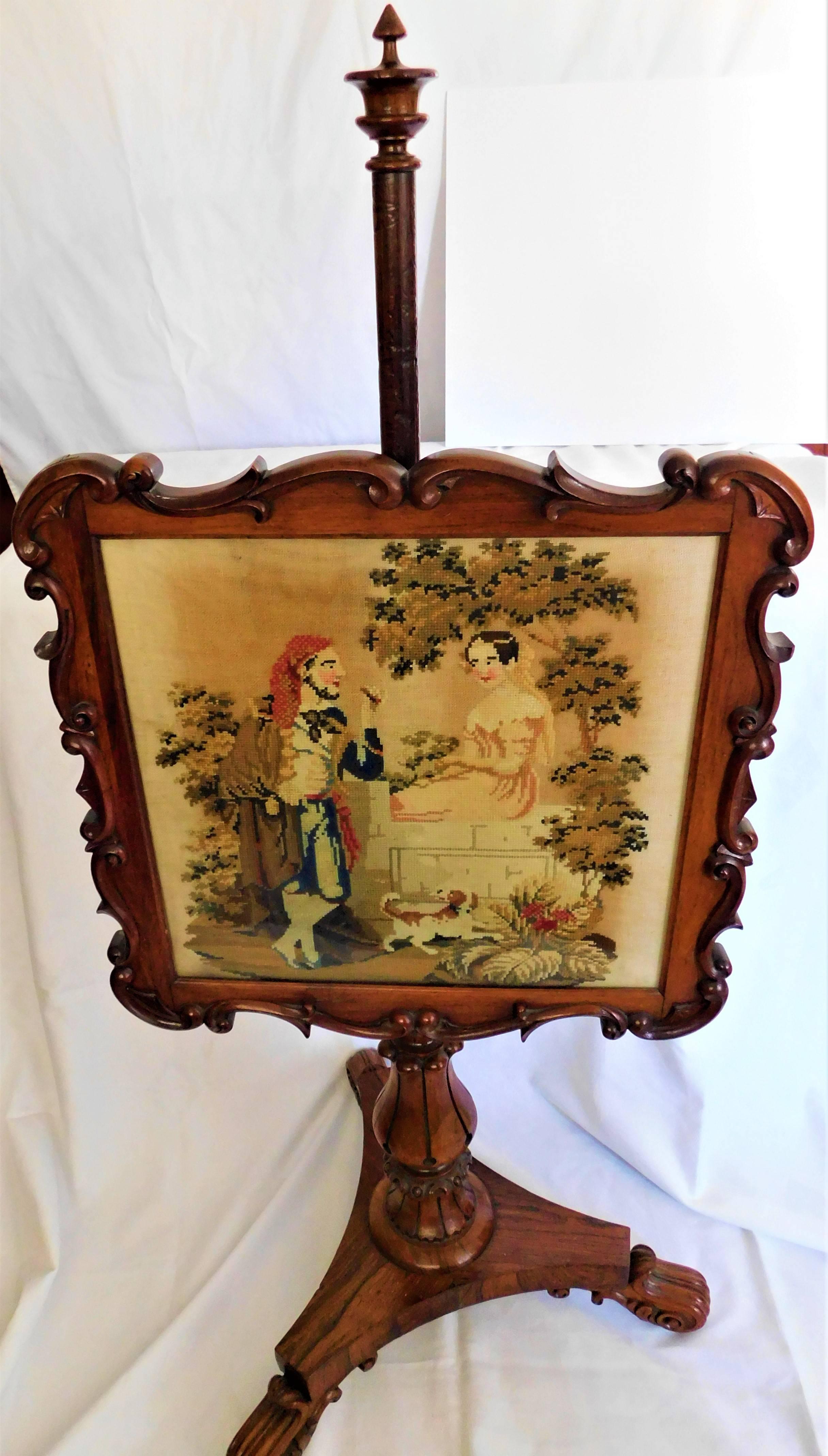 antique needlepoint fireplace screen