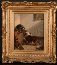 Fine Victorian British Dog Painting Terriers in Barn on the Scent Beautiful Work
