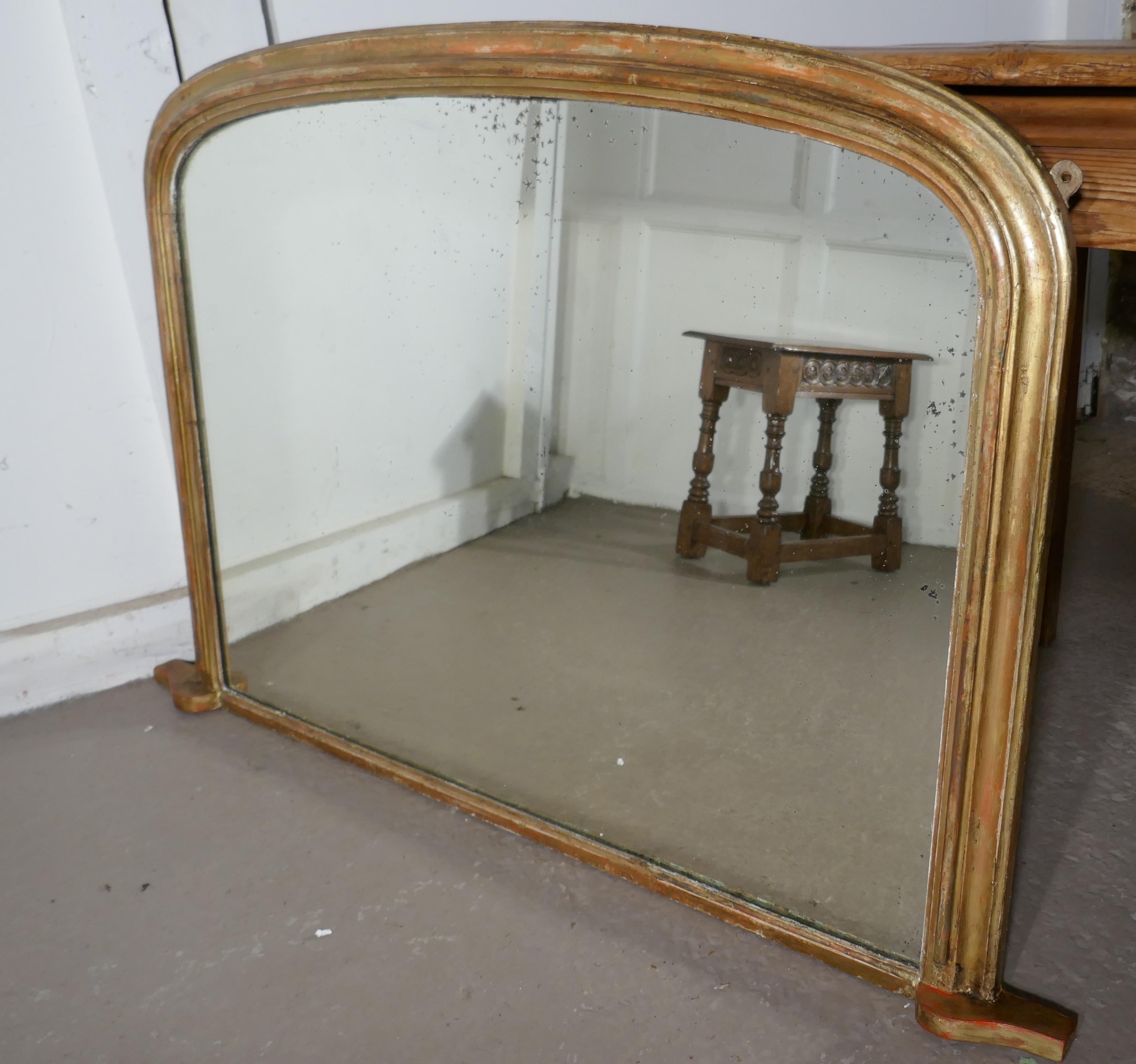 19th Century Victorian Original Shabby Look Gold Overmantel Mirror