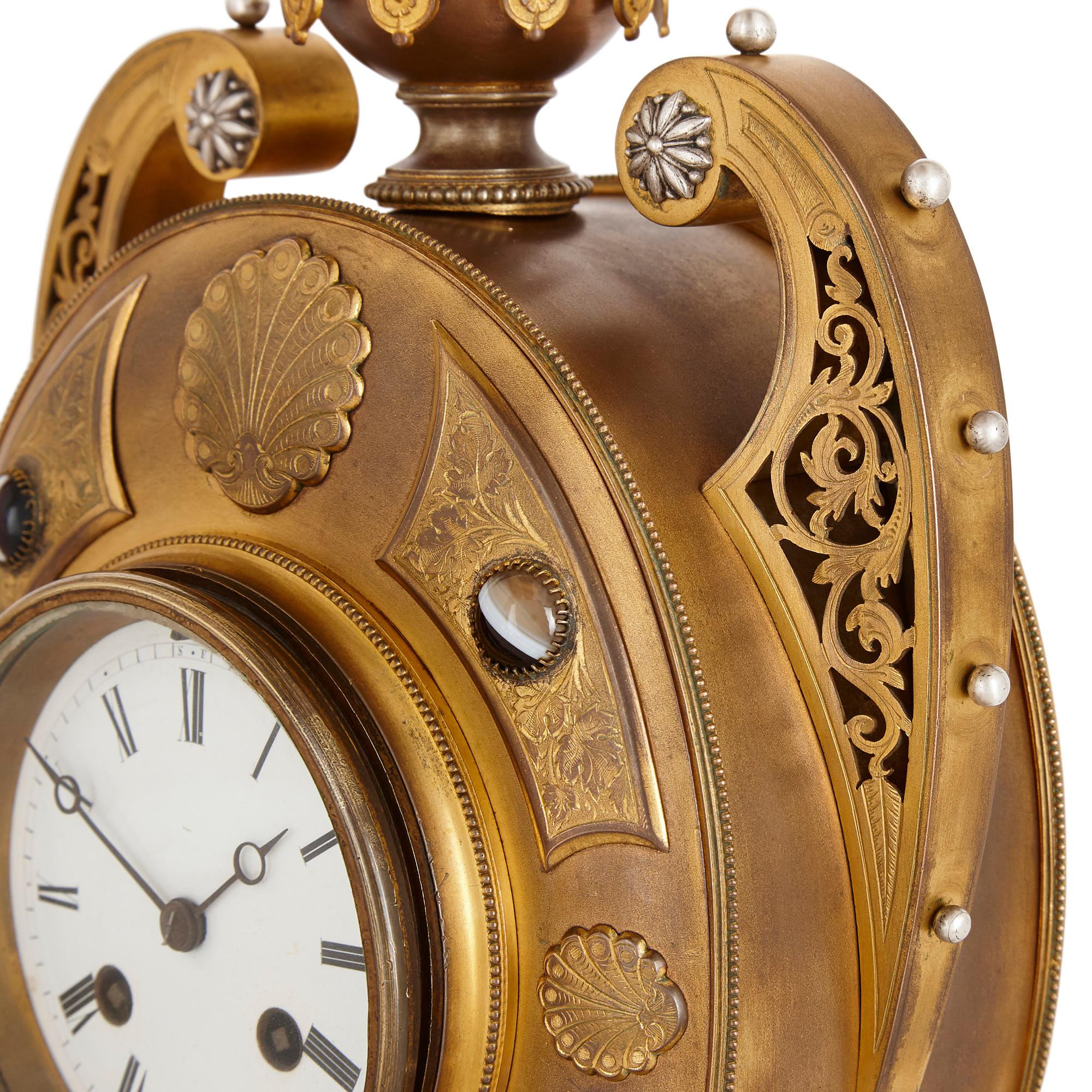Victorian Ormolu and Silvered Bronze Mantel Clock In Good Condition For Sale In London, GB