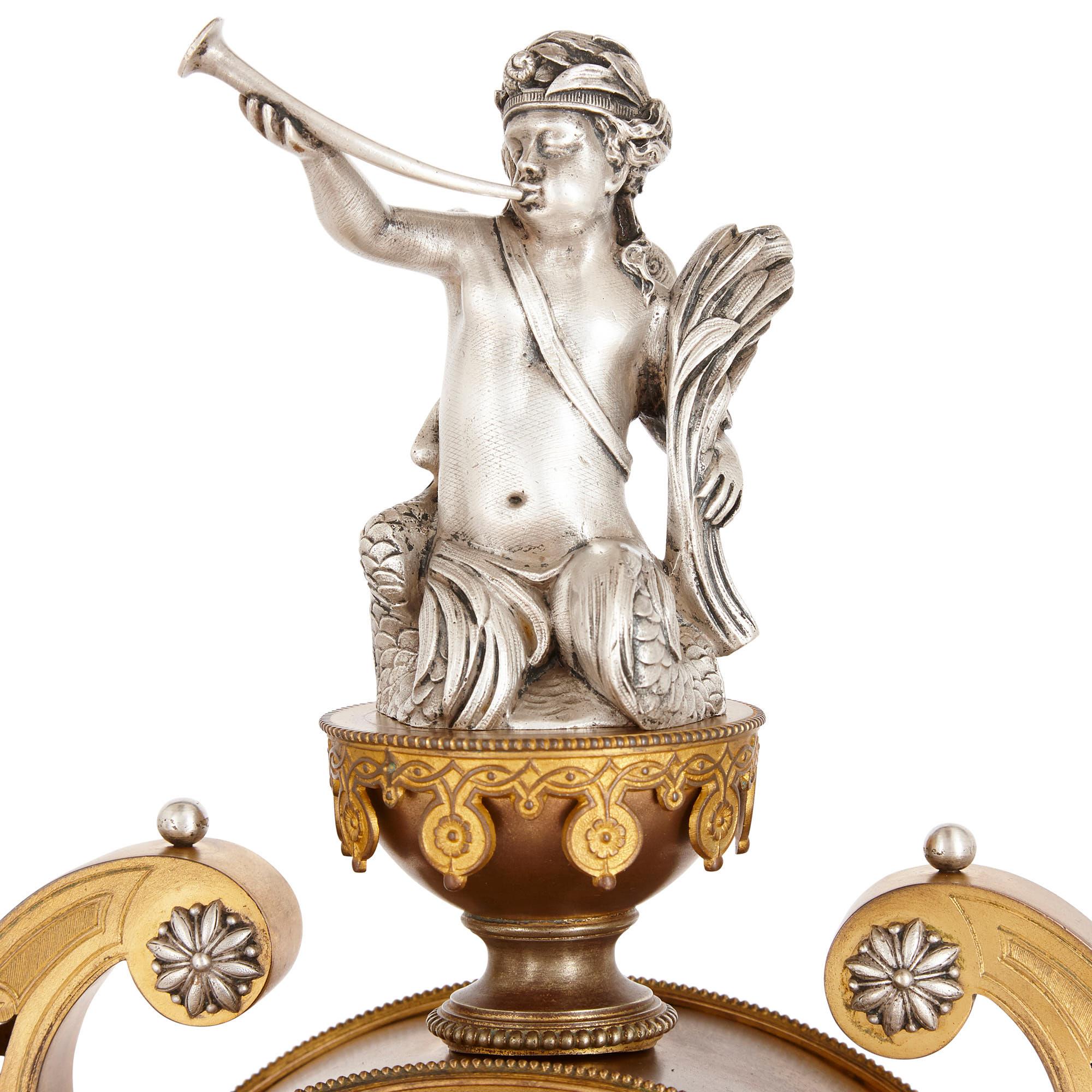 19th Century Victorian Ormolu and Silvered Bronze Mantel Clock For Sale