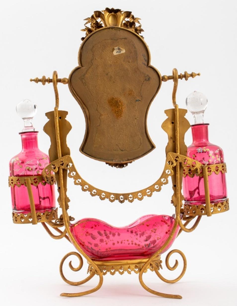Victorian Ormolu & Enameled Rose Glass Toilet Set 1