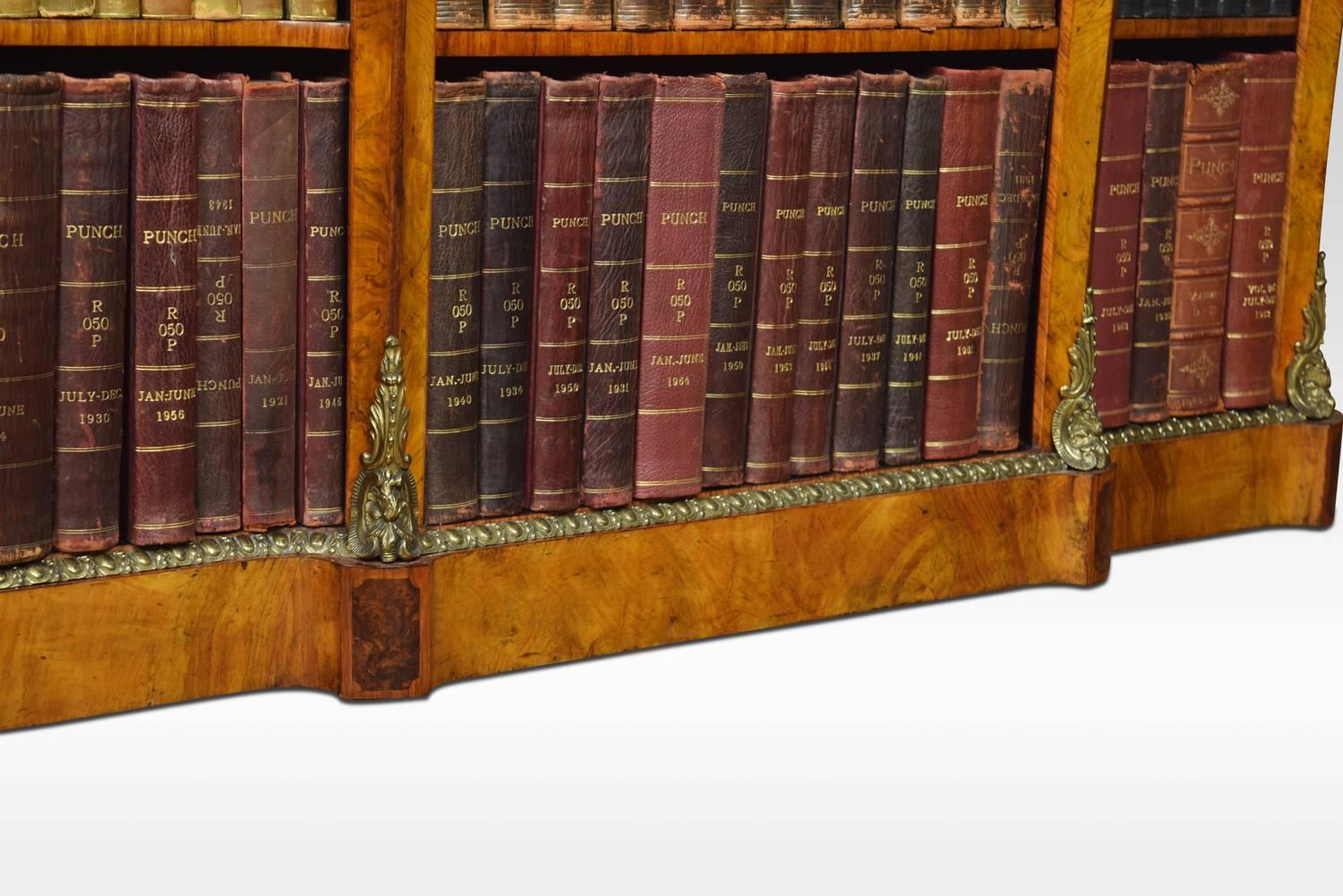 Victorian Ormolu-Mounted Walnut Breakfront Open Bookcase For Sale 3