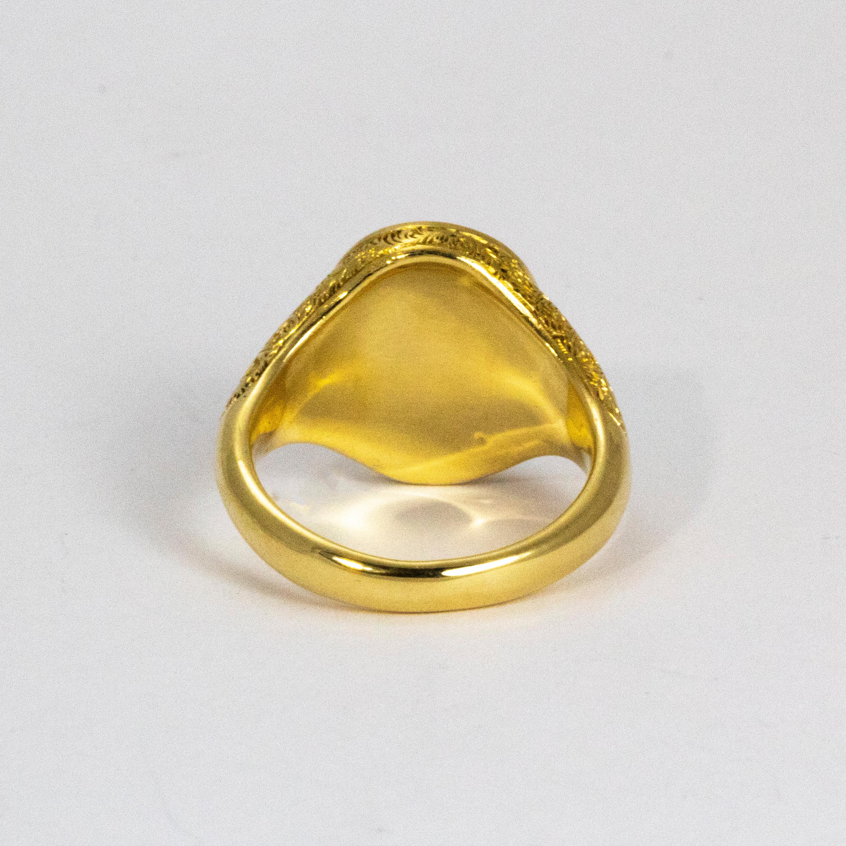 Women's or Men's Victorian Ornate 18 Karat Gold Lapis Signet Ring