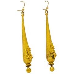 Victorian Ornate 18 Karat Yellow Gold Torpedo Earrings