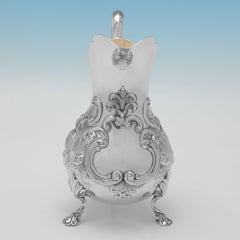 Victorian Ornate Antique Sterling Silver Cream Jug or Milk Jug, London, 1853