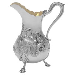 Victorian Ornate Antique Sterling Silver Cream Jug or Milk Jug, London, 1853