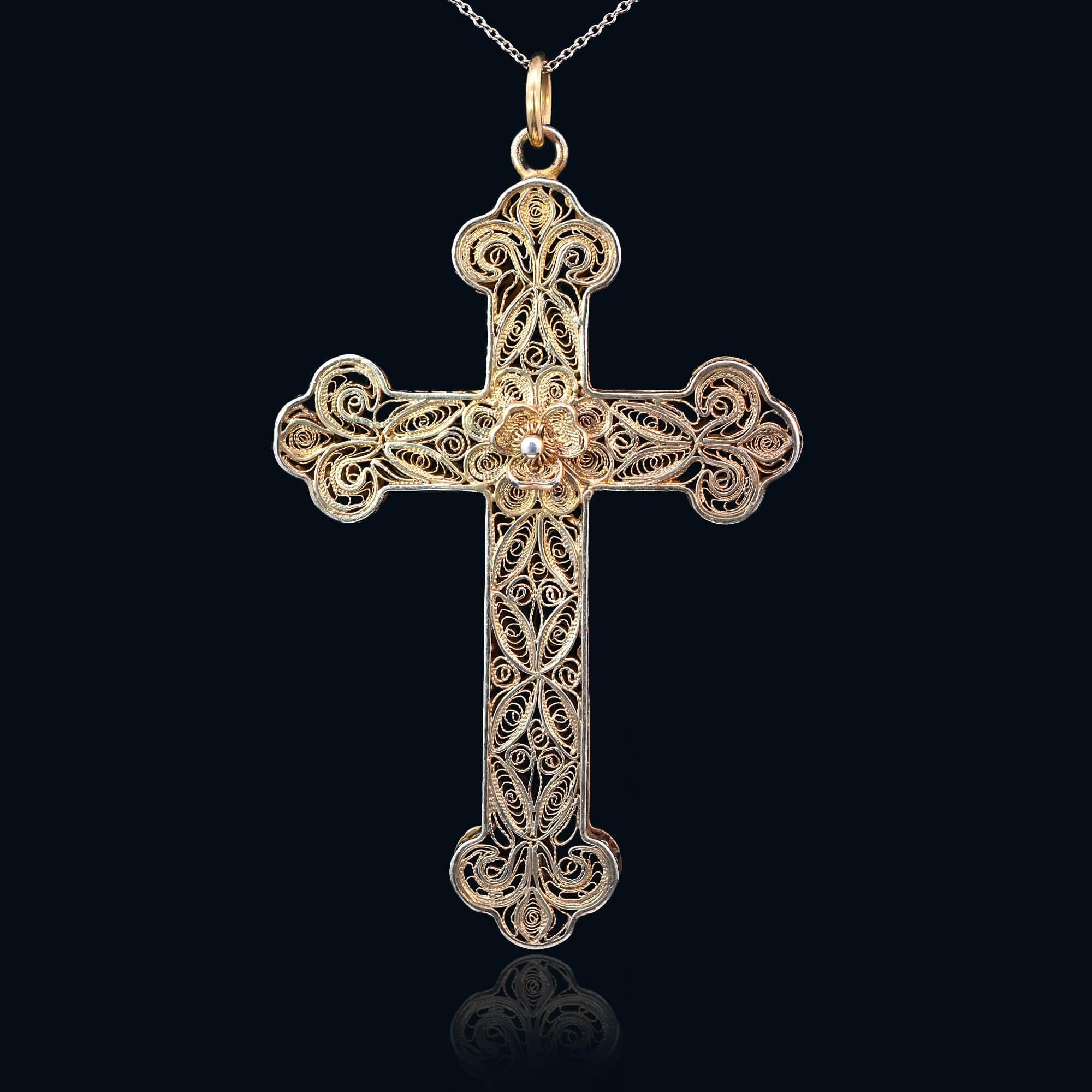 Victorian Ornate Cannetille Silver Gilt Cross Circa 1850 4