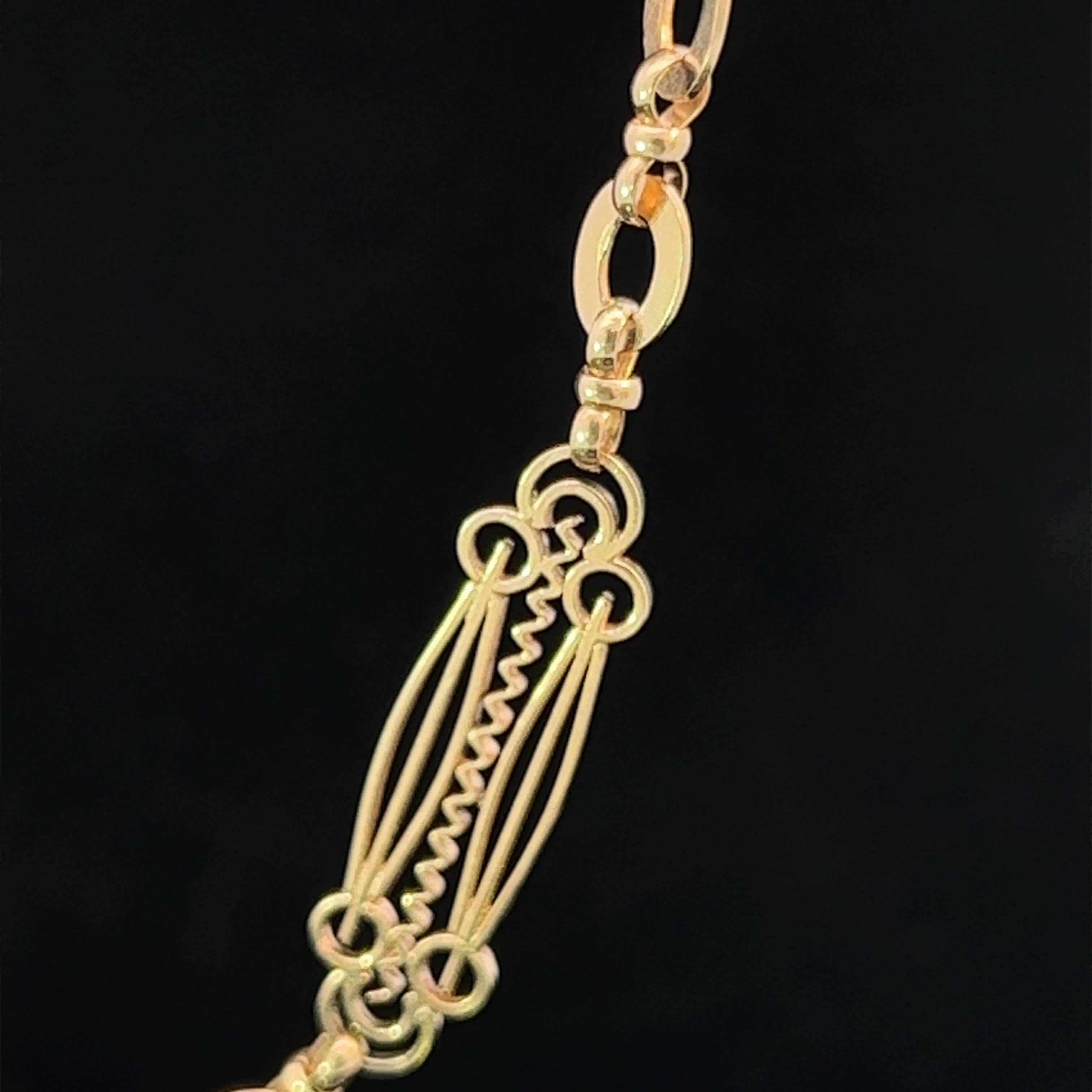 Victorian Ornate Link Yellow Gold Guard Chain Circa 1890 For Sale 3