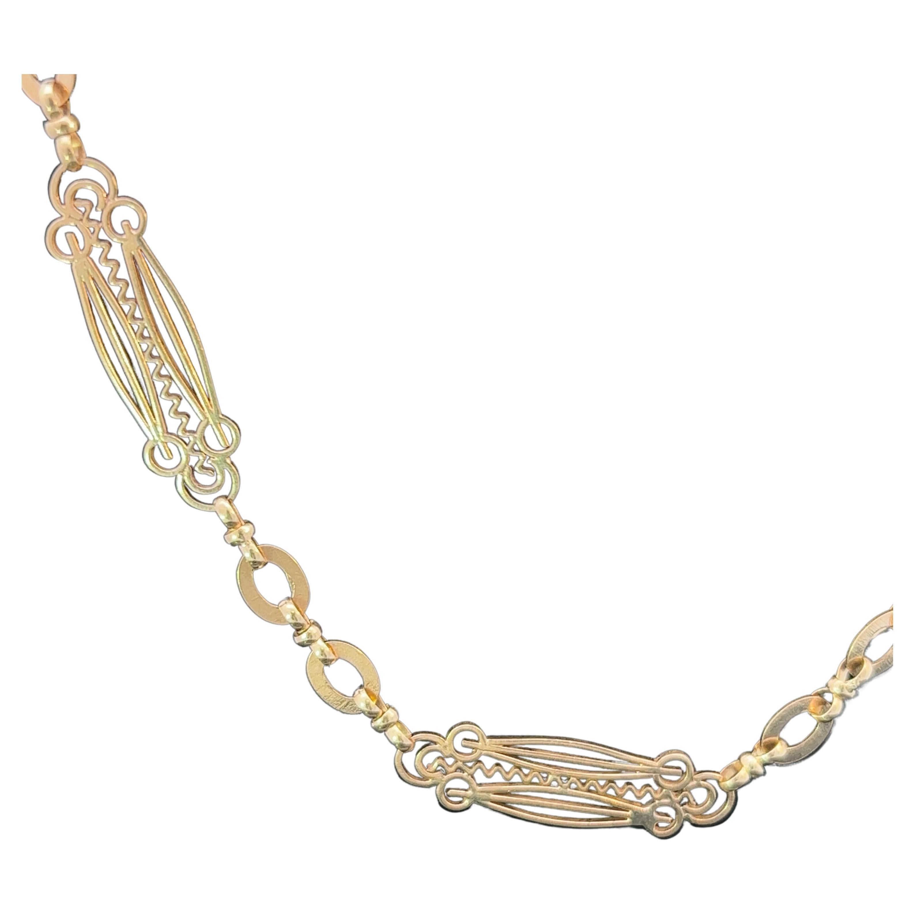 Victorian Ornate Link Yellow Gold Guard Chain Circa 1890