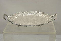Victorian Ornate Silver Plated Twin Handle Scalloped Bar Serving Platter Tray