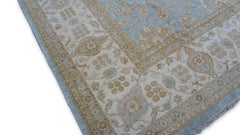 Viktorianischer Oushak Lt-Wollteppich in Blau, Elfenbein und Hellbraun 9'x16'