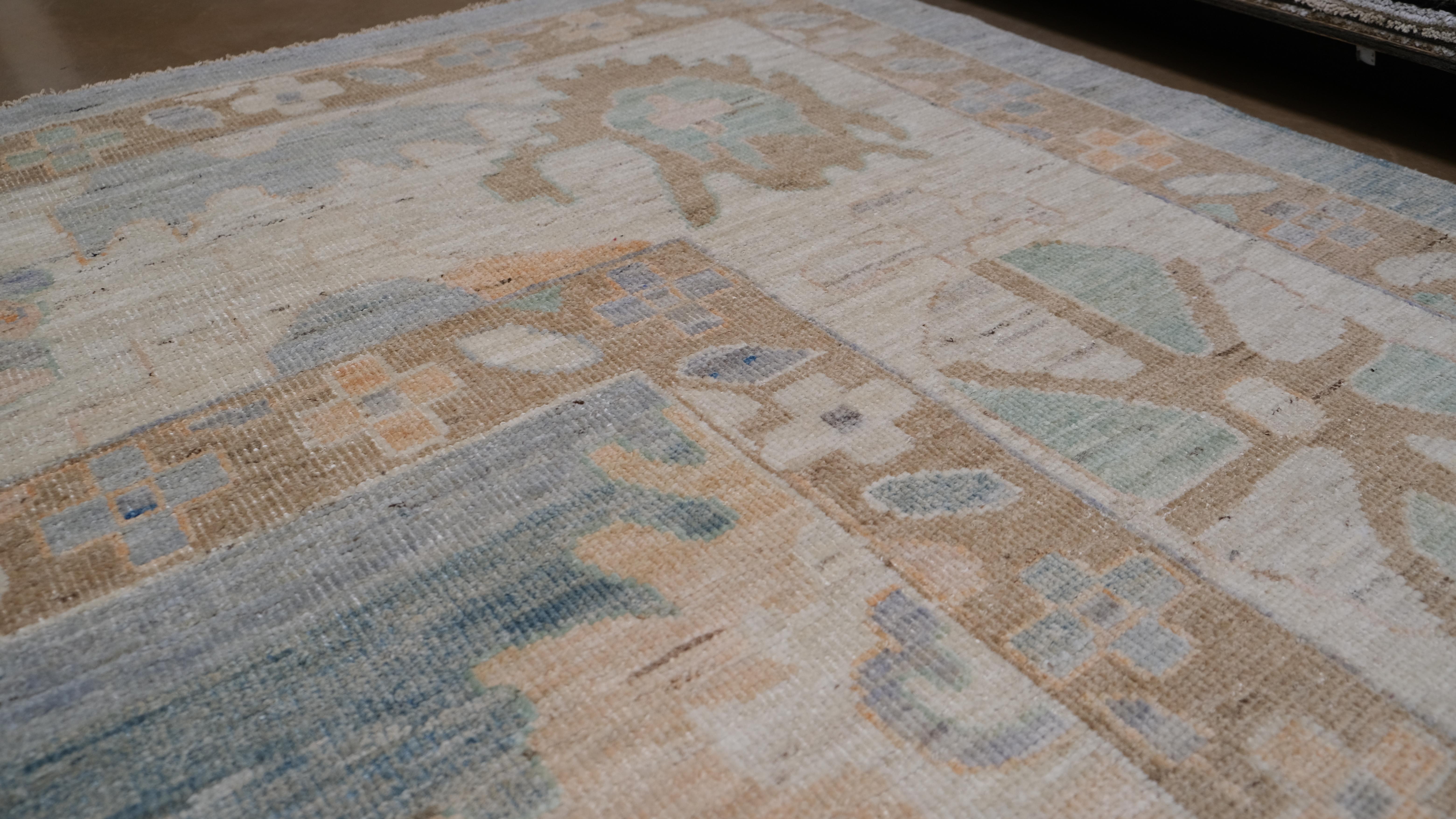 Viktorianischer weicher pastellfarbener Wollteppich mit Oushak-Muster 13'3''x17'8'' im Angebot 1