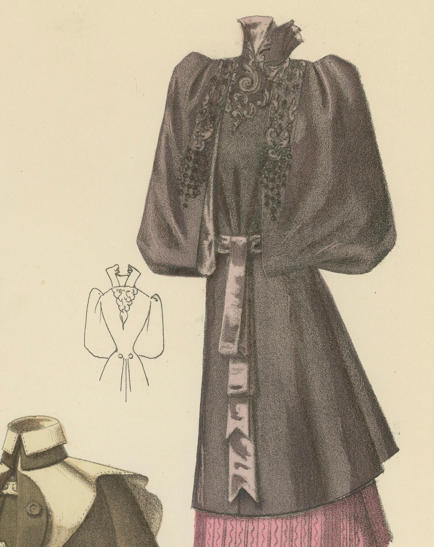 Paper Victorian Outerwear: Stylish Coats and Capes in a Lithograph Published in 1889 For Sale