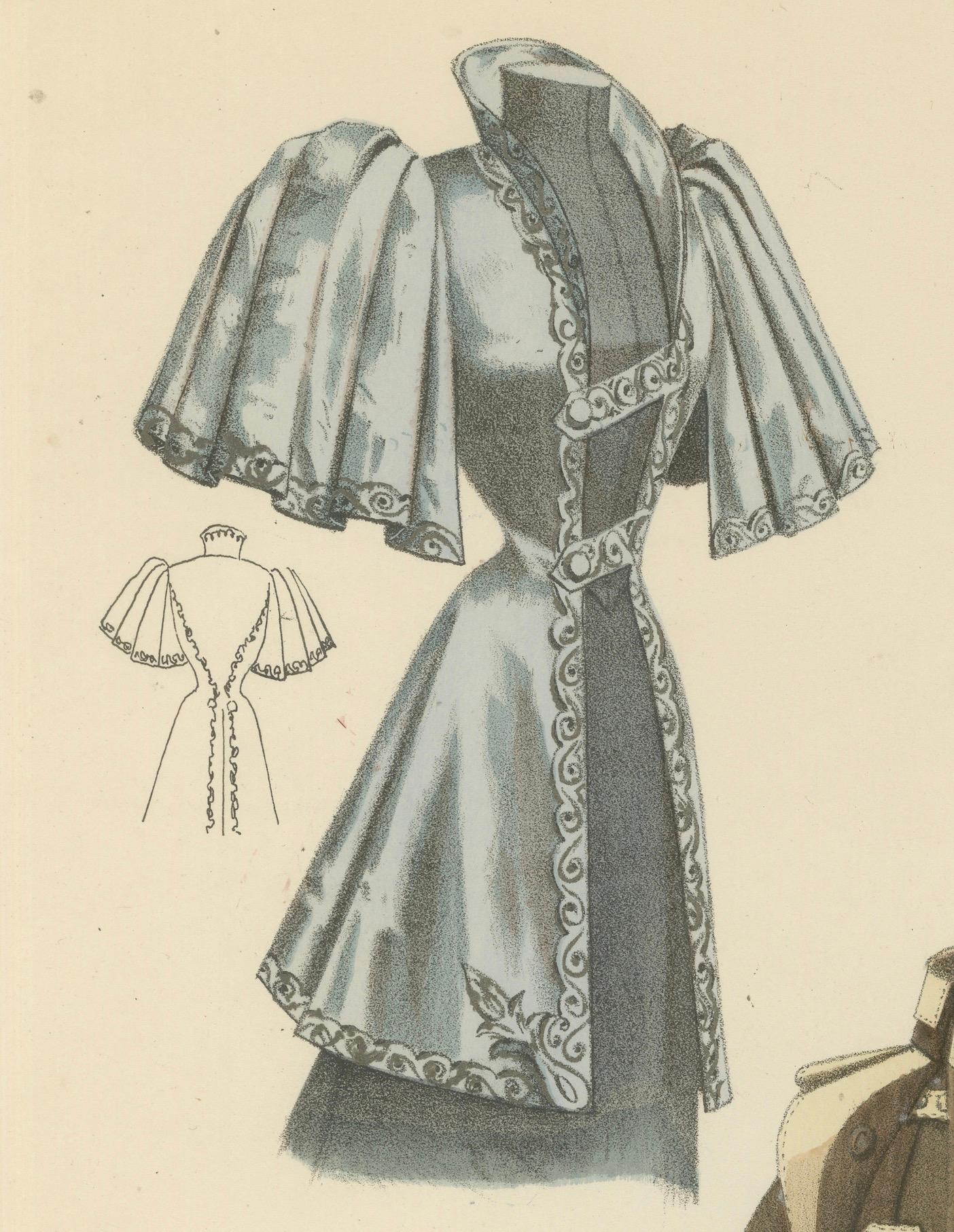 Victorian Outerwear: Stylish Coats and Capes in a Lithograph Published in 1889 For Sale 1