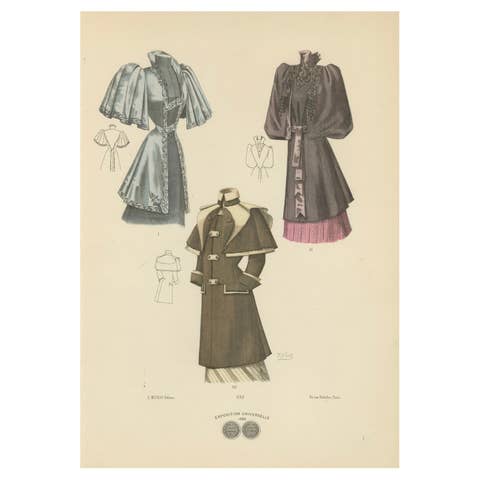 Victorian Outerwear: Stylish Coats and Capes in a Lithograph Published in 1889