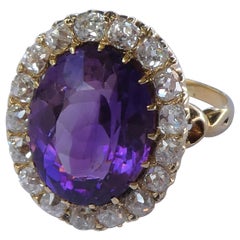 Victorian Oval Amethyst Old Mine Cut Diamond 18 Karat Gold Ring