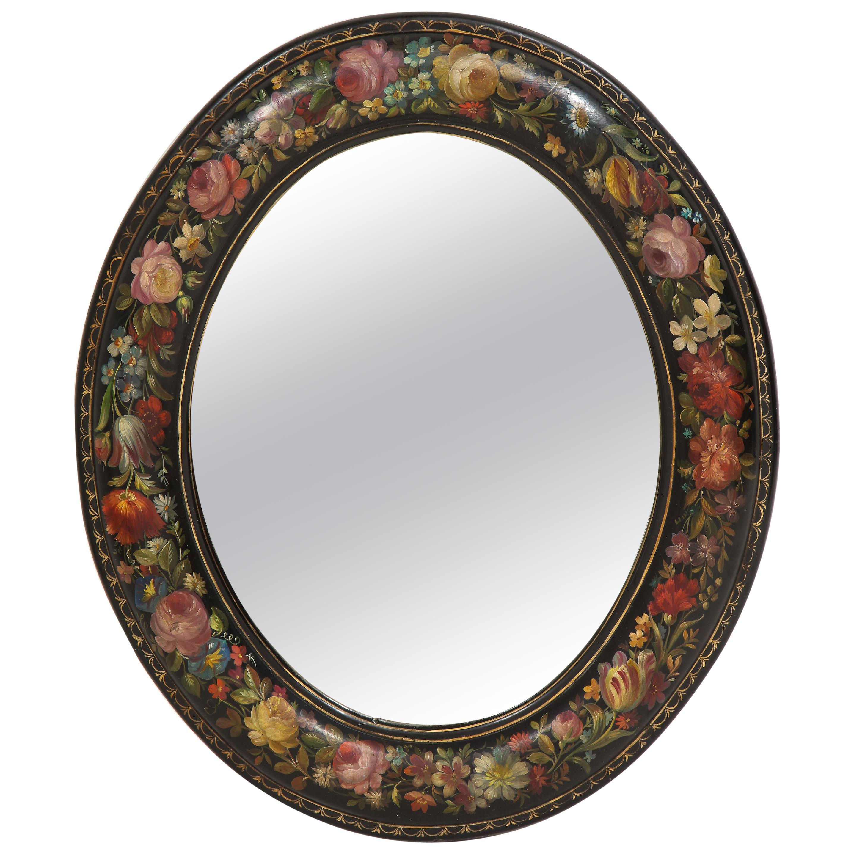 Victorian Oval Black and Polychrome Mirror