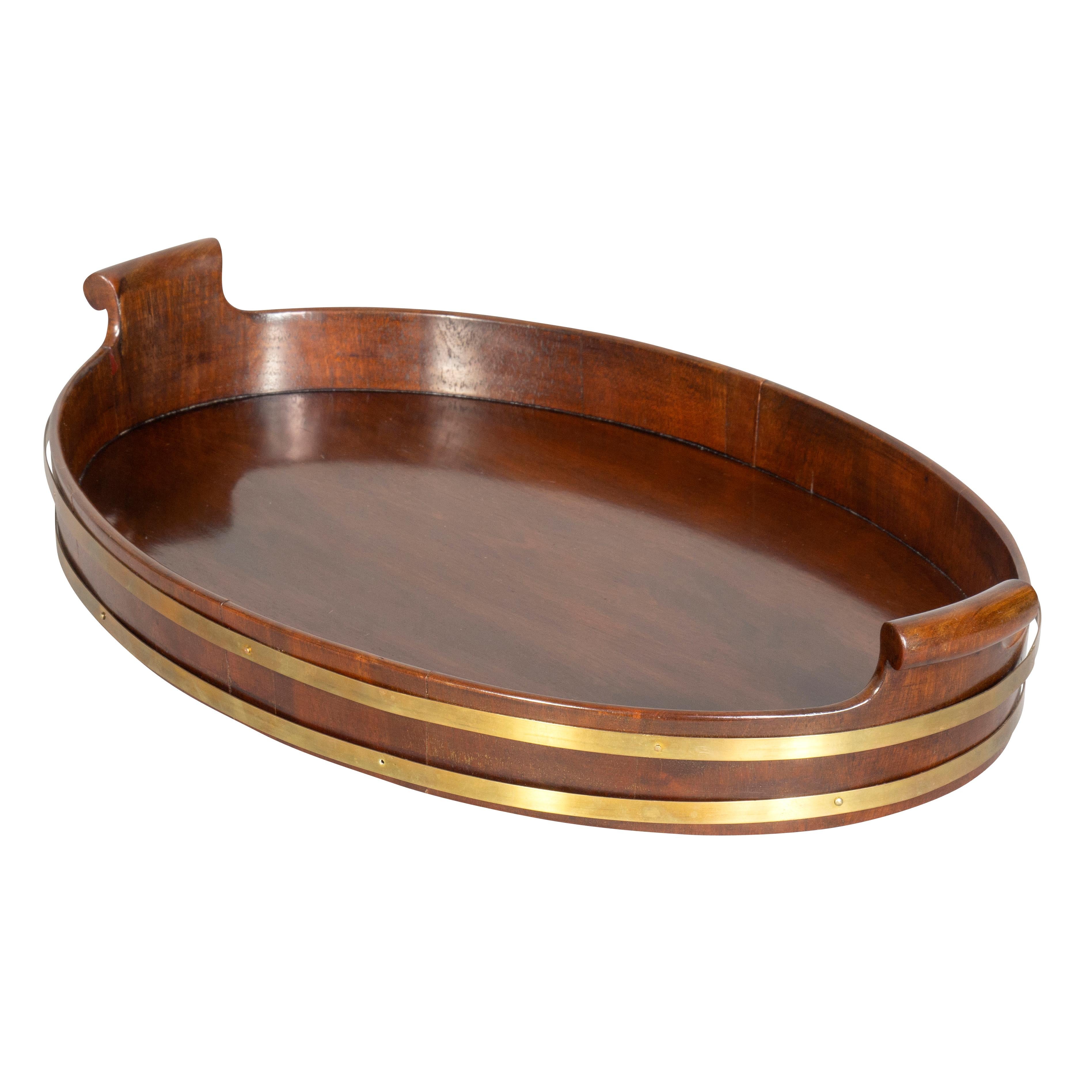 Victorian Oval Brass Bound Tray In Good Condition In Essex, MA