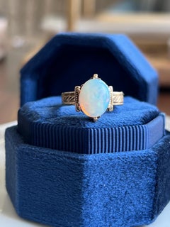 Victorian Oval Cabochon Opal 14k Yellow Gold Statement Ring