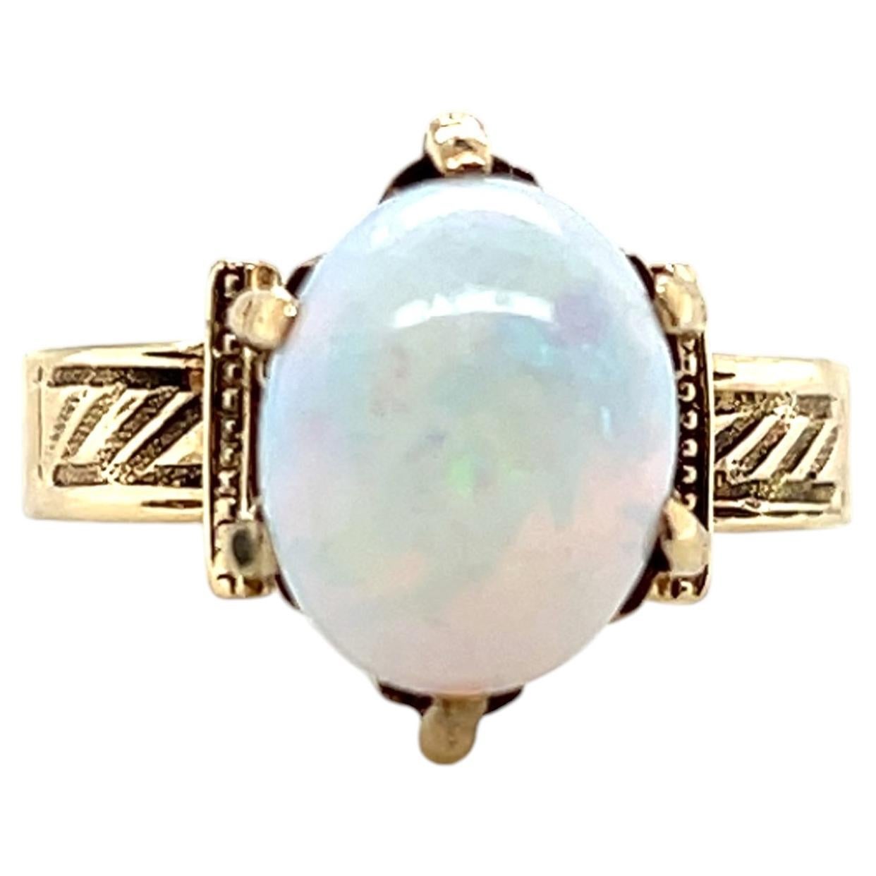 Victorian Oval Cabochon Opal 14k Yellow Gold Statement Ring